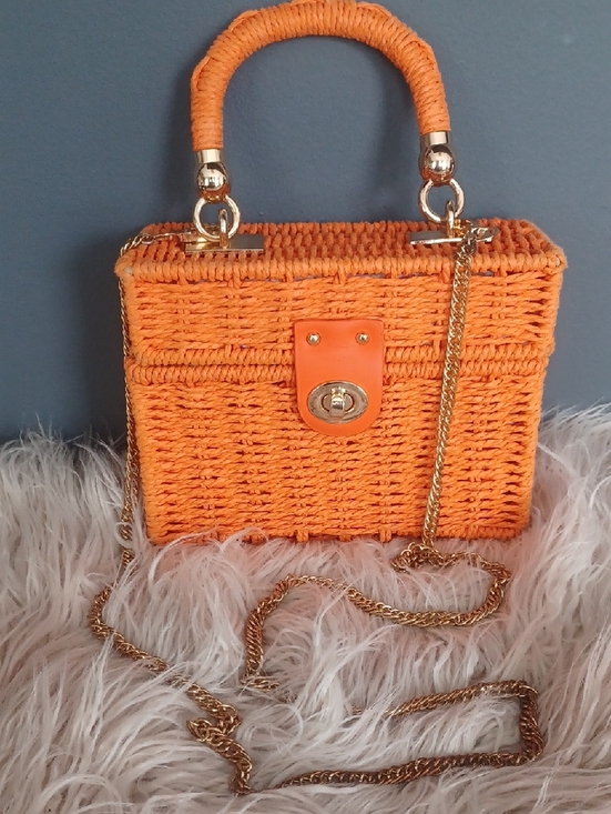 Handbags - Cute Orange Wicker Box Crossbody